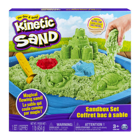Kinetic Sand Sandbox Set with green sand 1lb for endless creative molding.