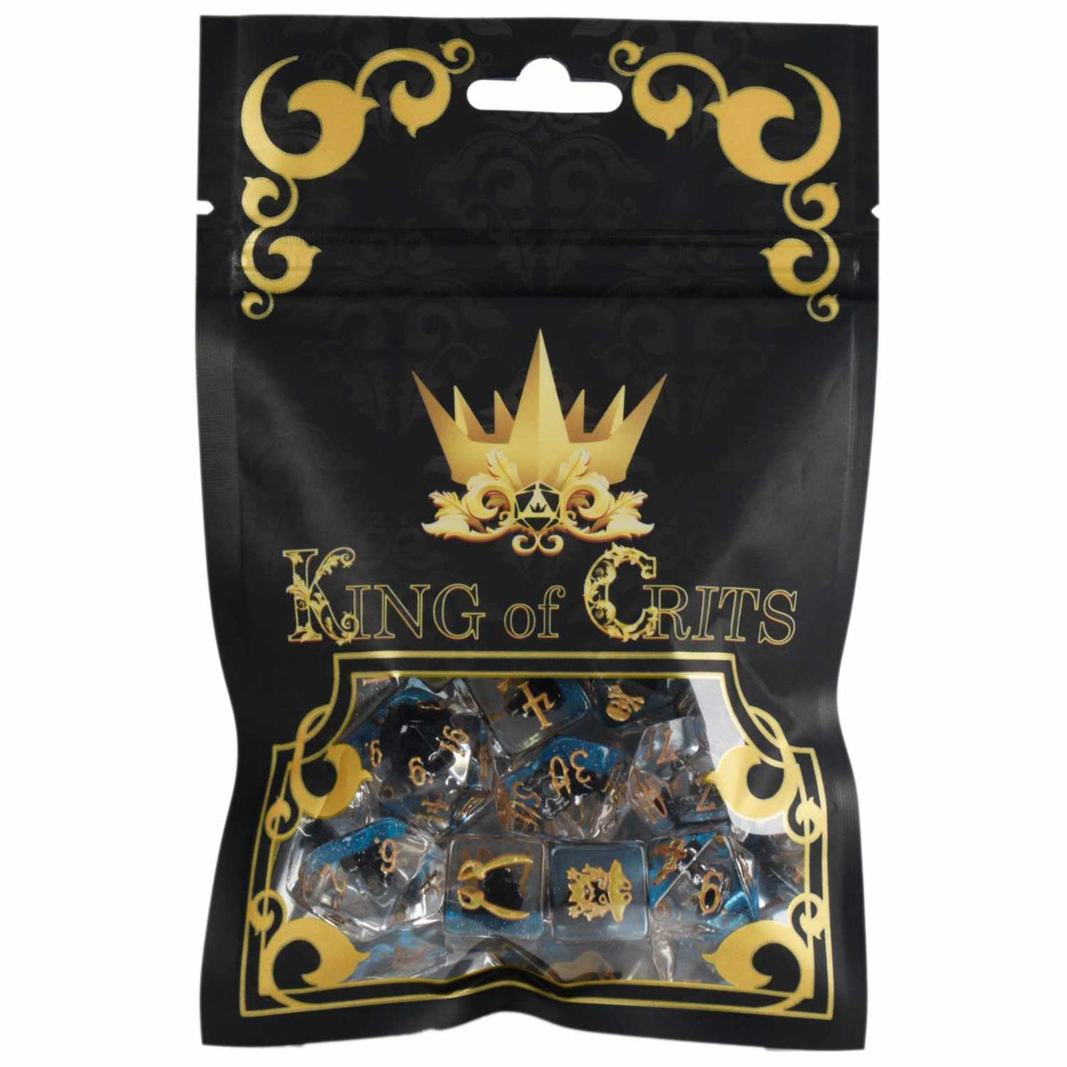KING OF CRITS exclusive-artwork dice showcase signature DND font and artwork