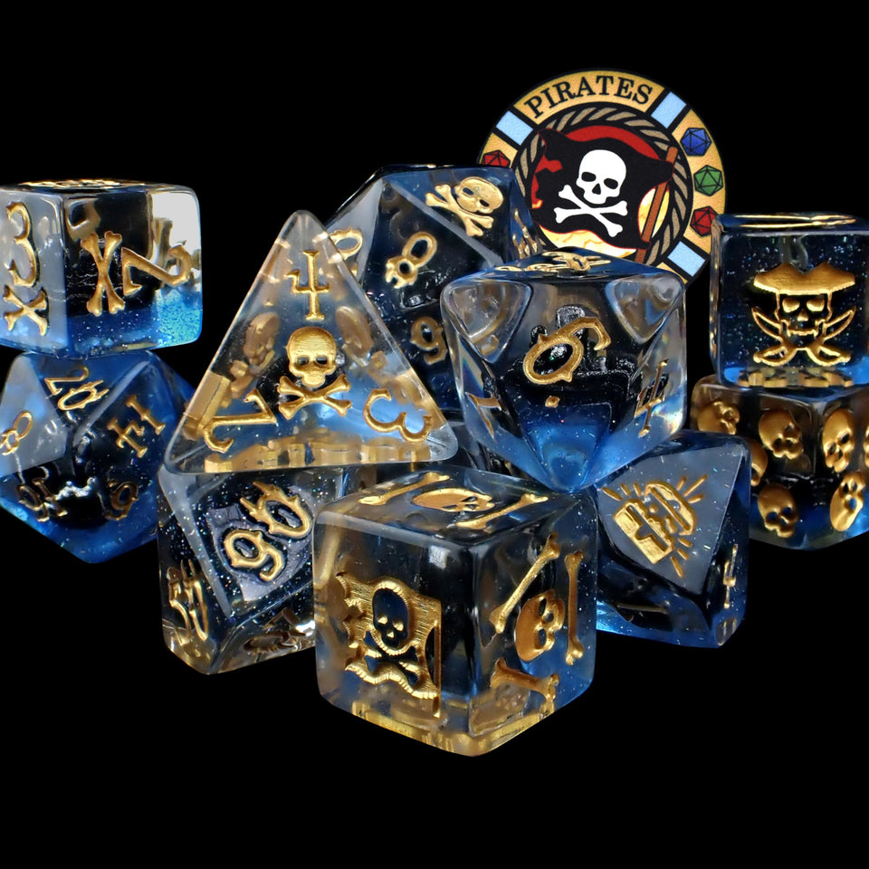 KING OF CRITS Pirates Plunder 11-dice set with miniature pirate ships for immersive gameplay