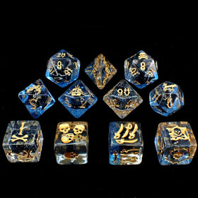 KING OF CRITS Swashbuckler polyhedral dice showcase pirate ships on each shape for visual flair