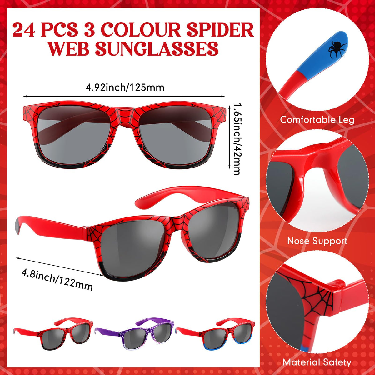 Kingdder spider web sunglasses in red for bold party flair.