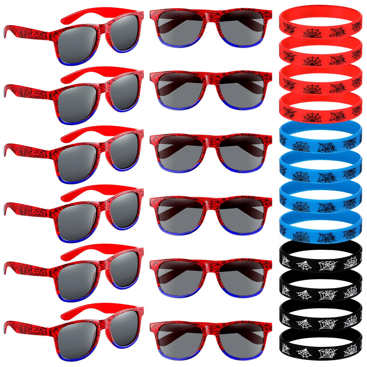 Kingdder spider web sunglasses add playful party flair for guests.
