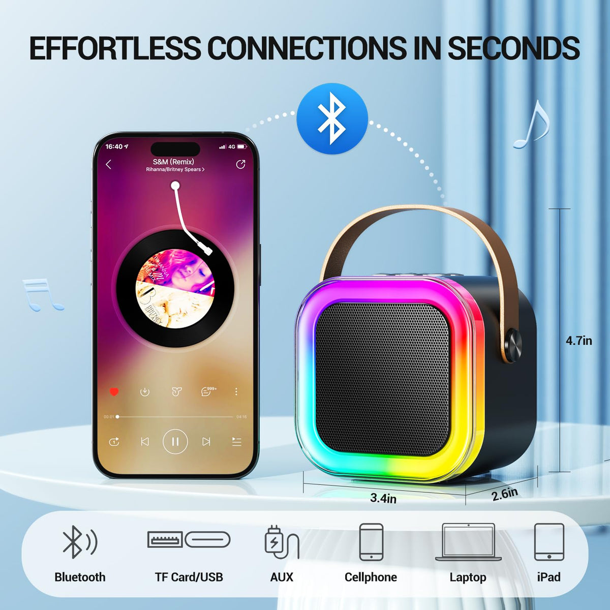 Kinglucky Bluetooth 5.3 connection enabling seamless streaming from devices.