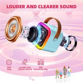 Kinglucky mini karaoke blue LED lights enhance at-home karaoke nights.