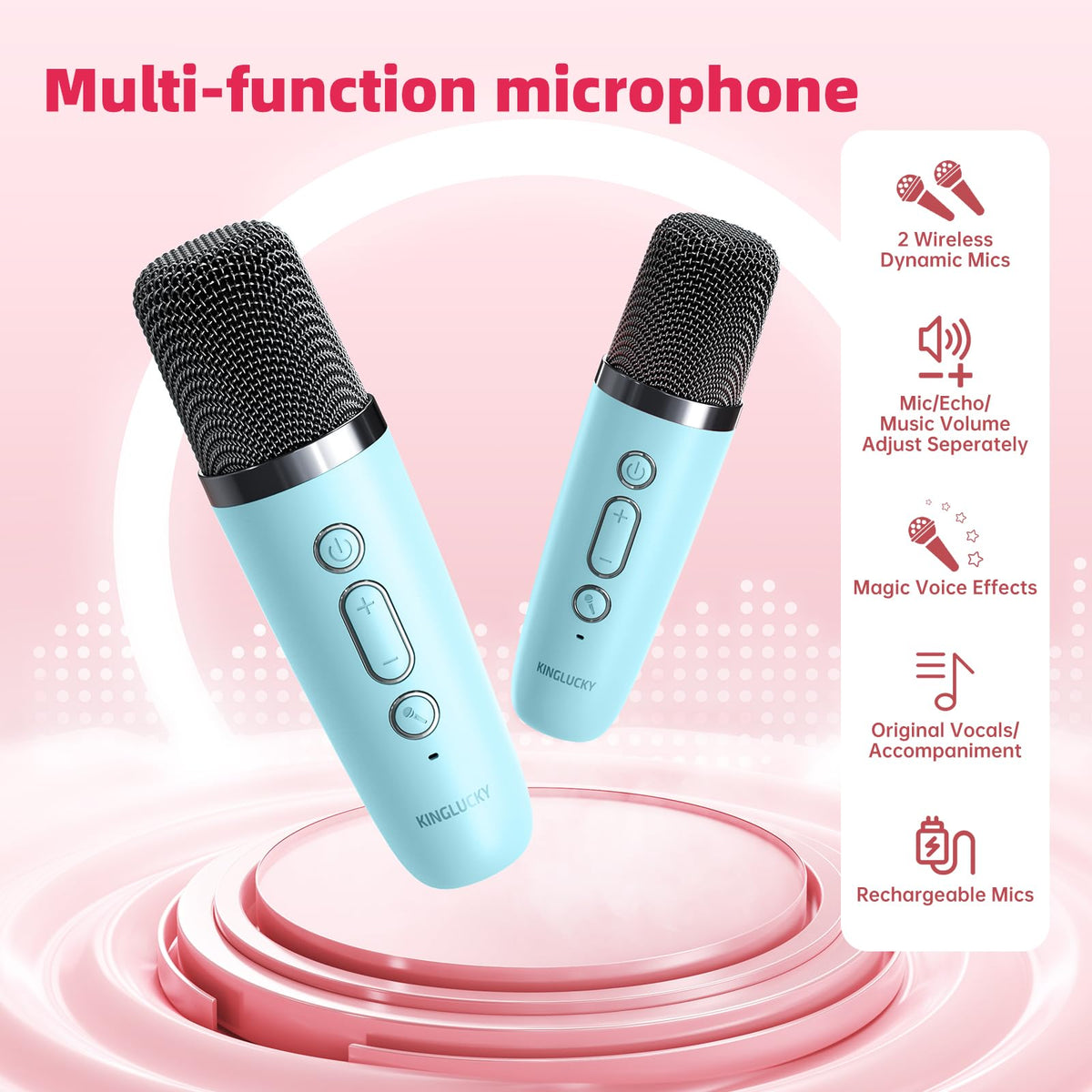 Kinglucky mini karaoke blue adjustable volume for safe, shared play.