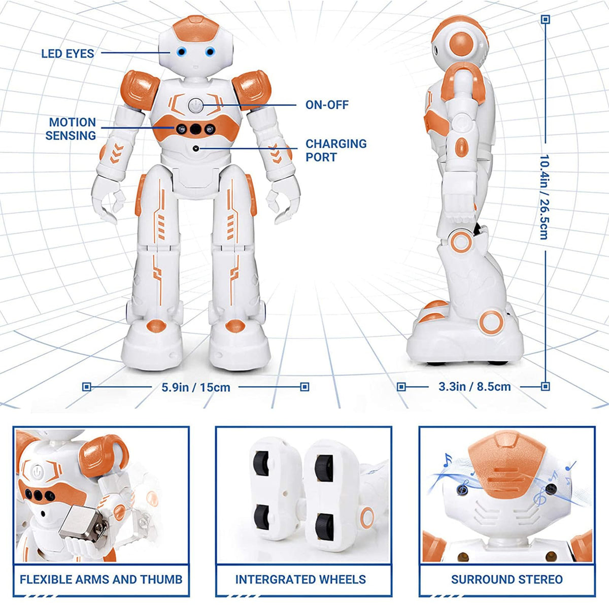 KingsDragon RC Robot eyes LED light up during movement for engaging visuals.