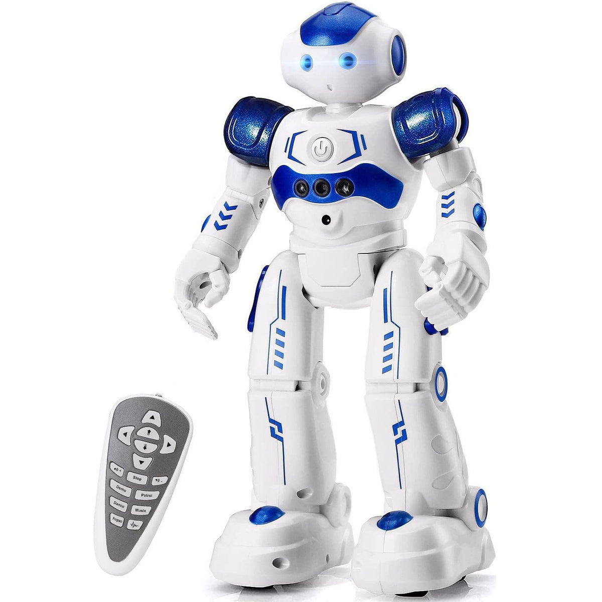 KingsDragon RC Robot front view with blue LED eyes for engaging playtime.
