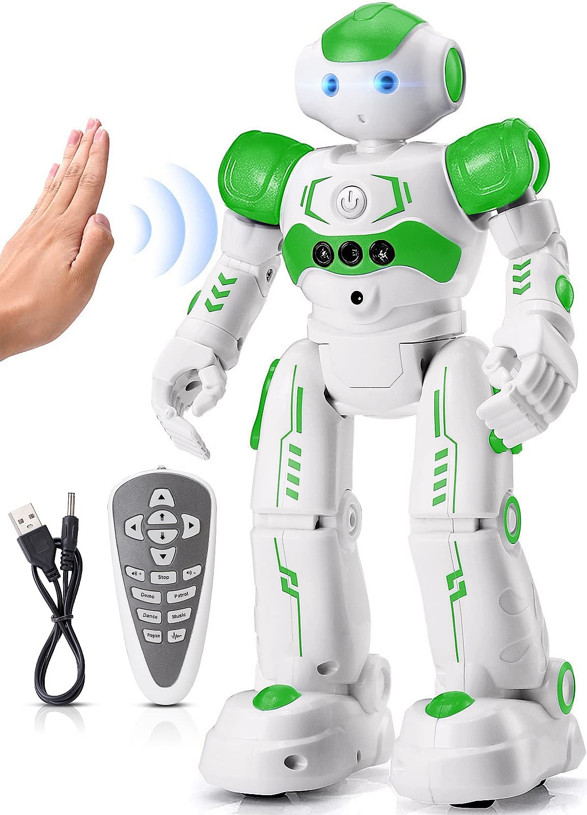 KingsDragon RC robot front view shows a friendly, kid-ready design for interactive play.