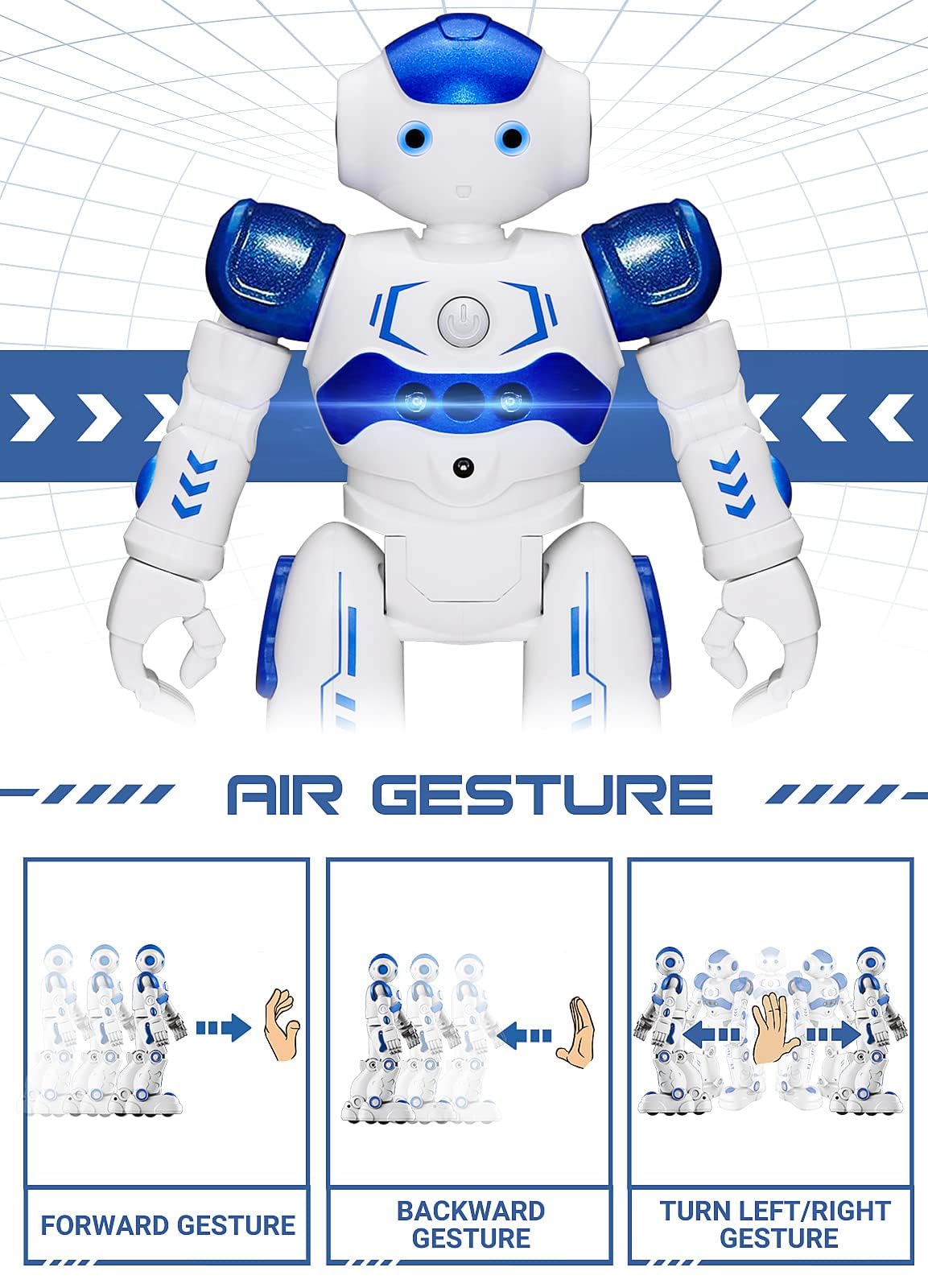 KingsDragon RC Robot in gesture-control mode showing hand-command responsiveness.
