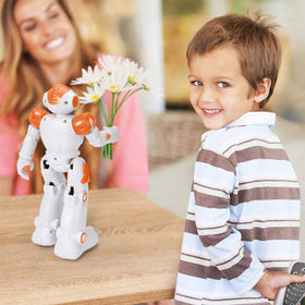 KingsDragon RC Robot orange body adds bright, kid-friendly appeal.