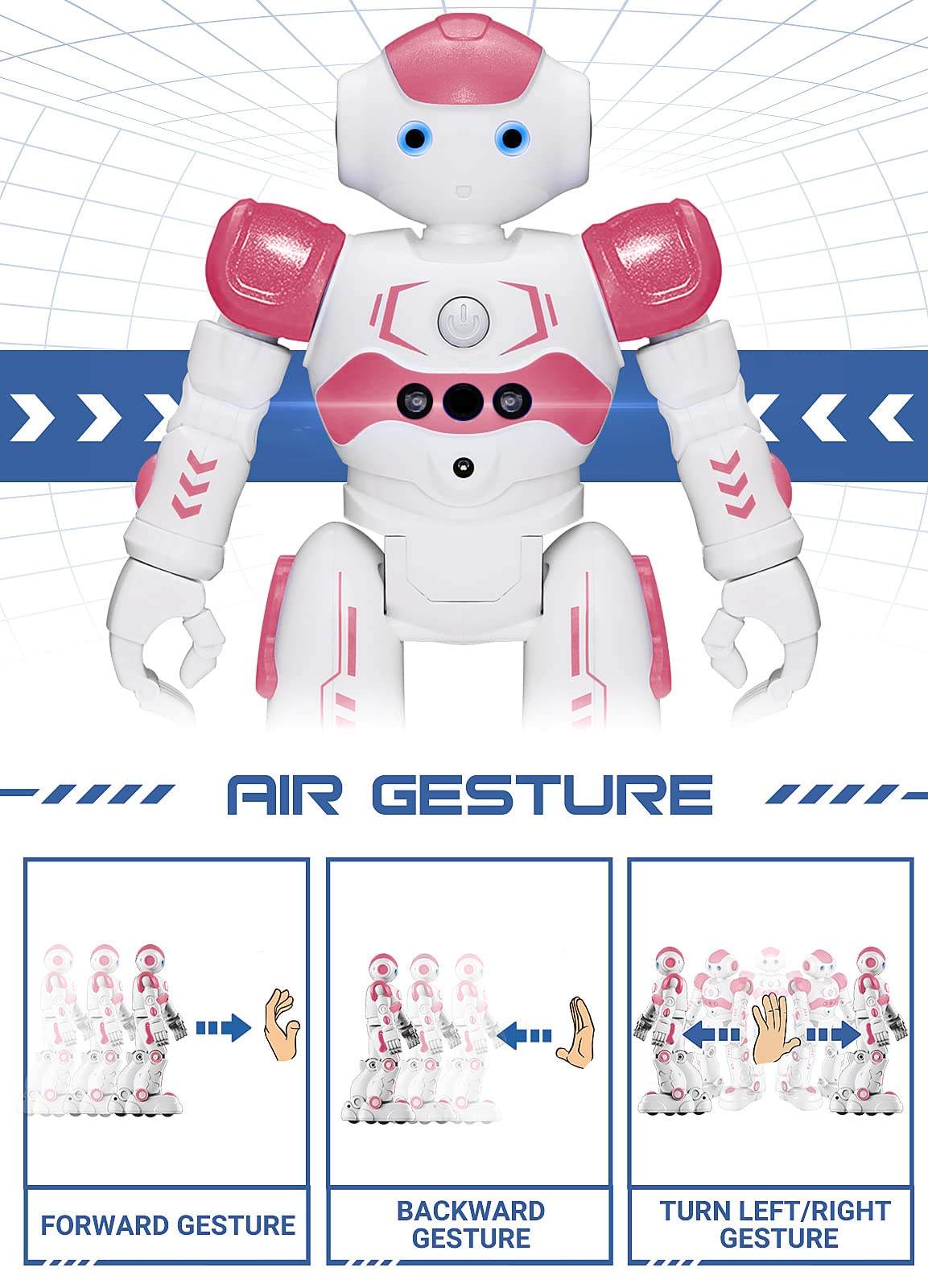 KingsDragon RC robot pink eyes LED light during movement cues