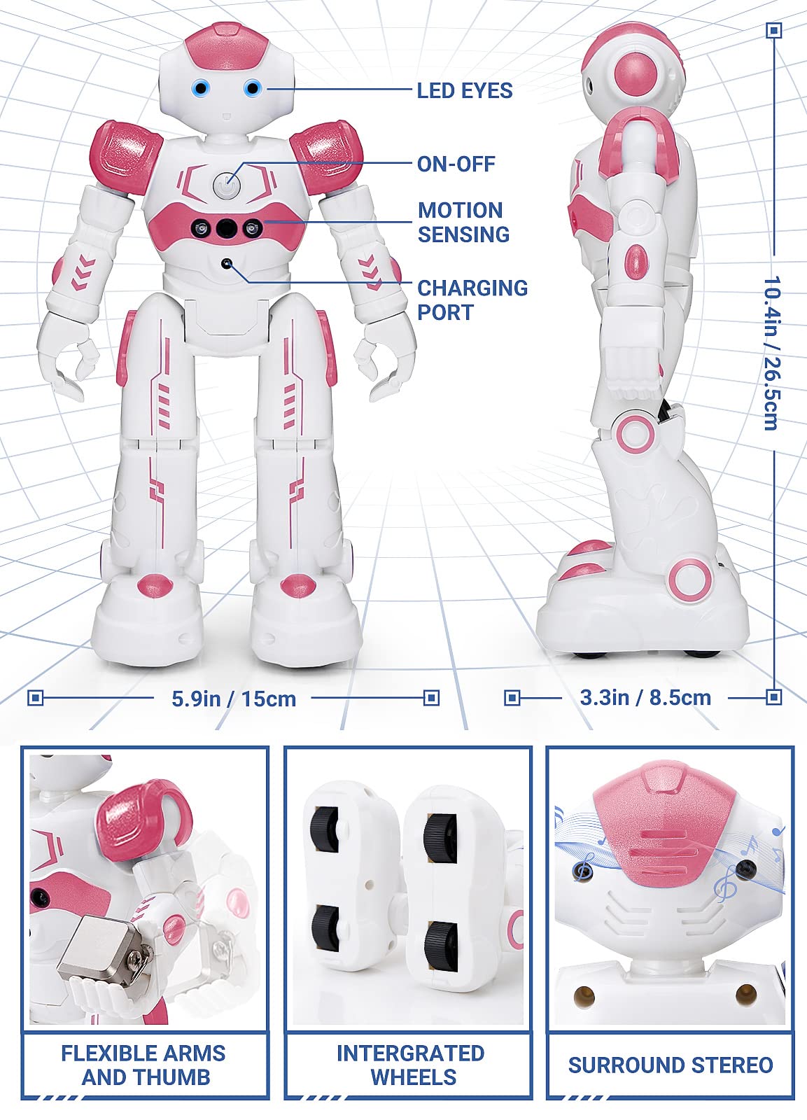 KingsDragon RC robot pink gesture-control in action for intuitive play