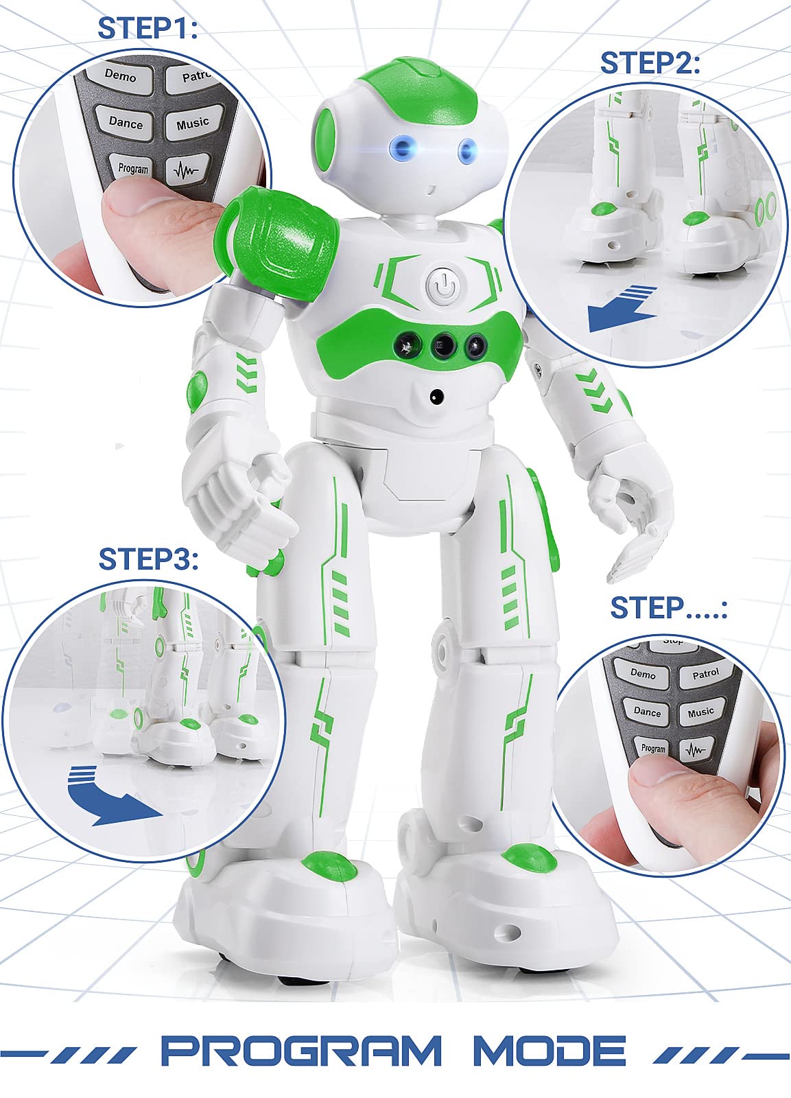 KingsDragon RC robot programming mode lets kids build sequences of actions.