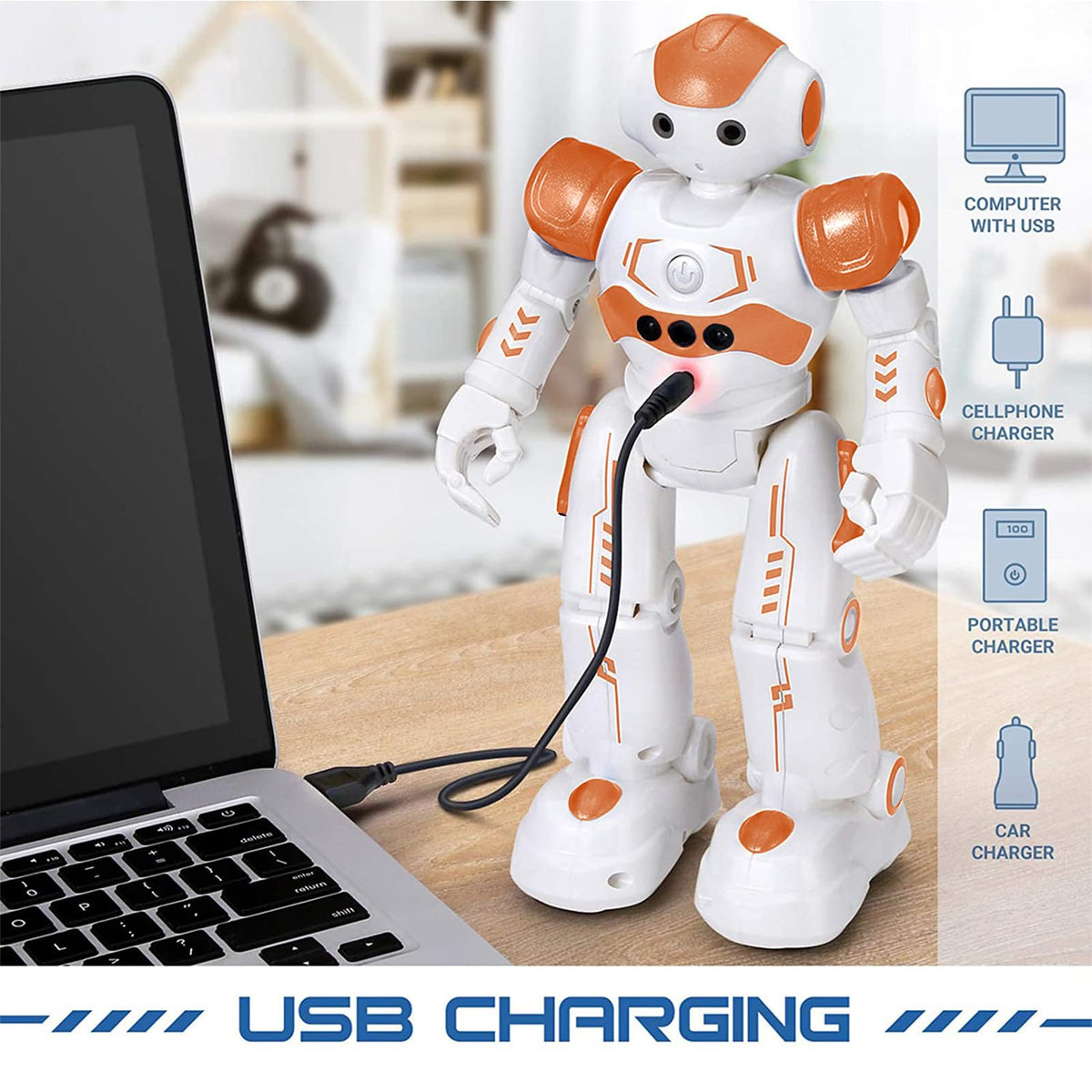 KingsDragon RC Robot USB charging keeps playtime ready.