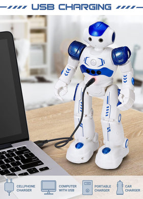 KingsDragon RC Robot USB charging port for quick recharge.