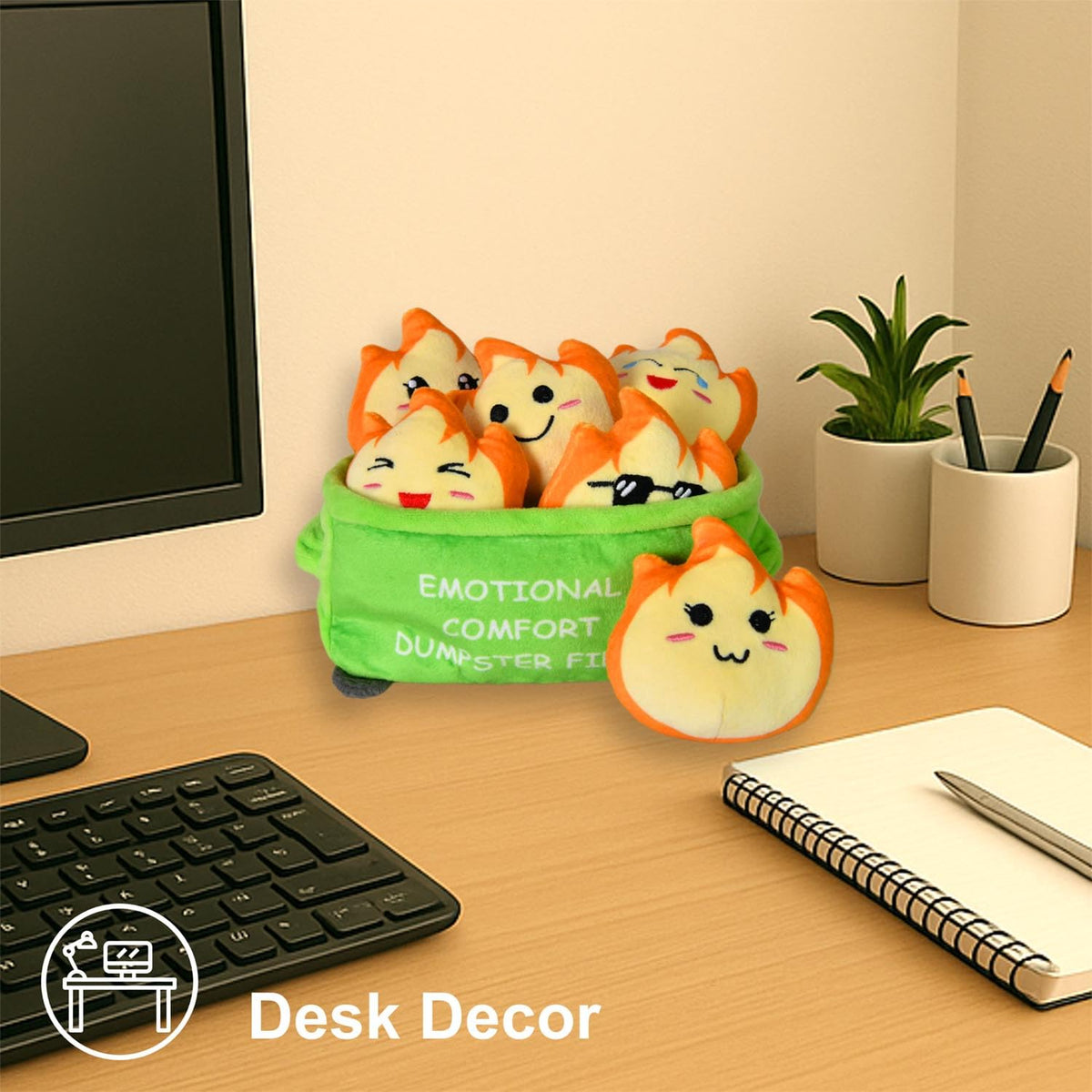 Kingwee dumpster fire plush soft texture close-up emphasizing comfort and squishability