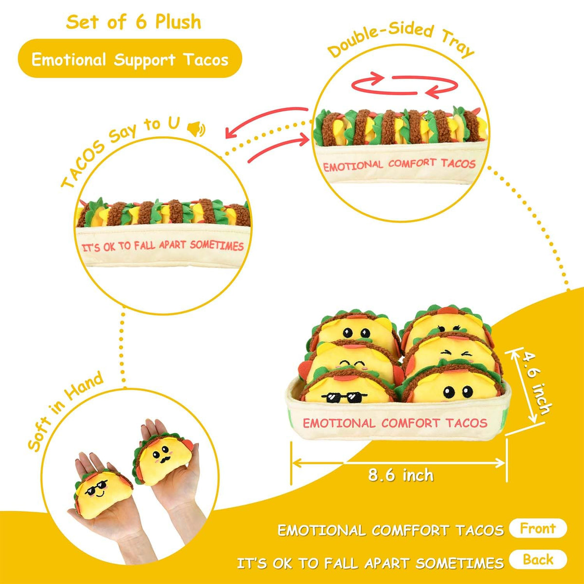 Kingwee taco plush with positive phrases helps brighten a workspace or study corner.