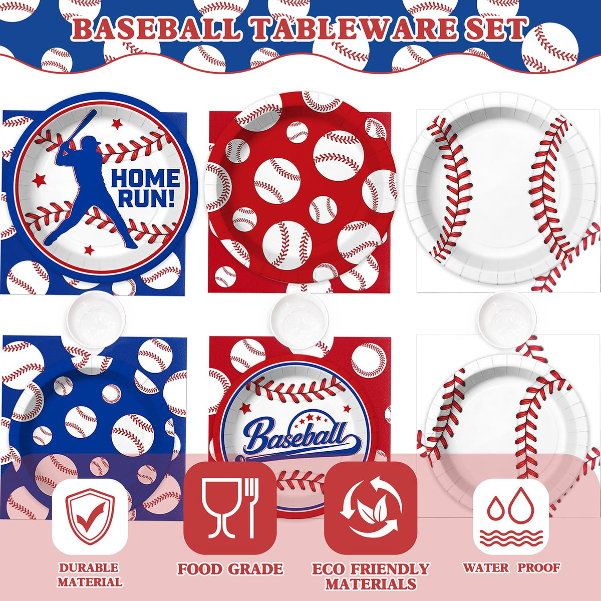 Kinovo baseball dinner plates in three styles for hearty meals