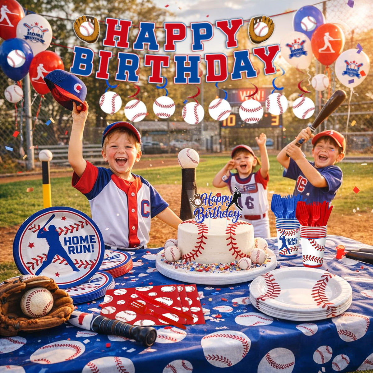 Kinovo tablecloth 137x274 cm to protect surfaces in baseball-themed style