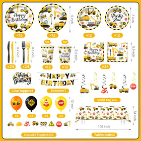 Kinovo construction dessert plates feature city design for treats at a truck-themed party.