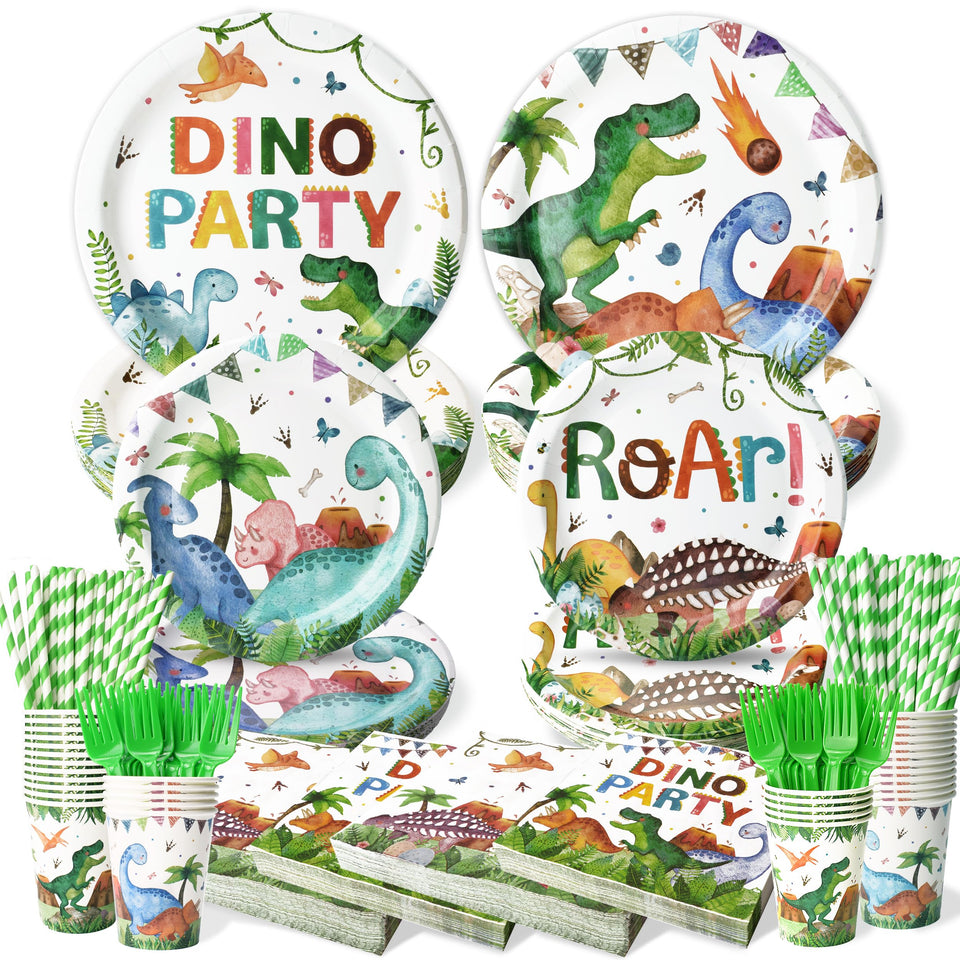 Kinovo dinosaur dinner plates 9in for kid-friendly meals at celebrations.