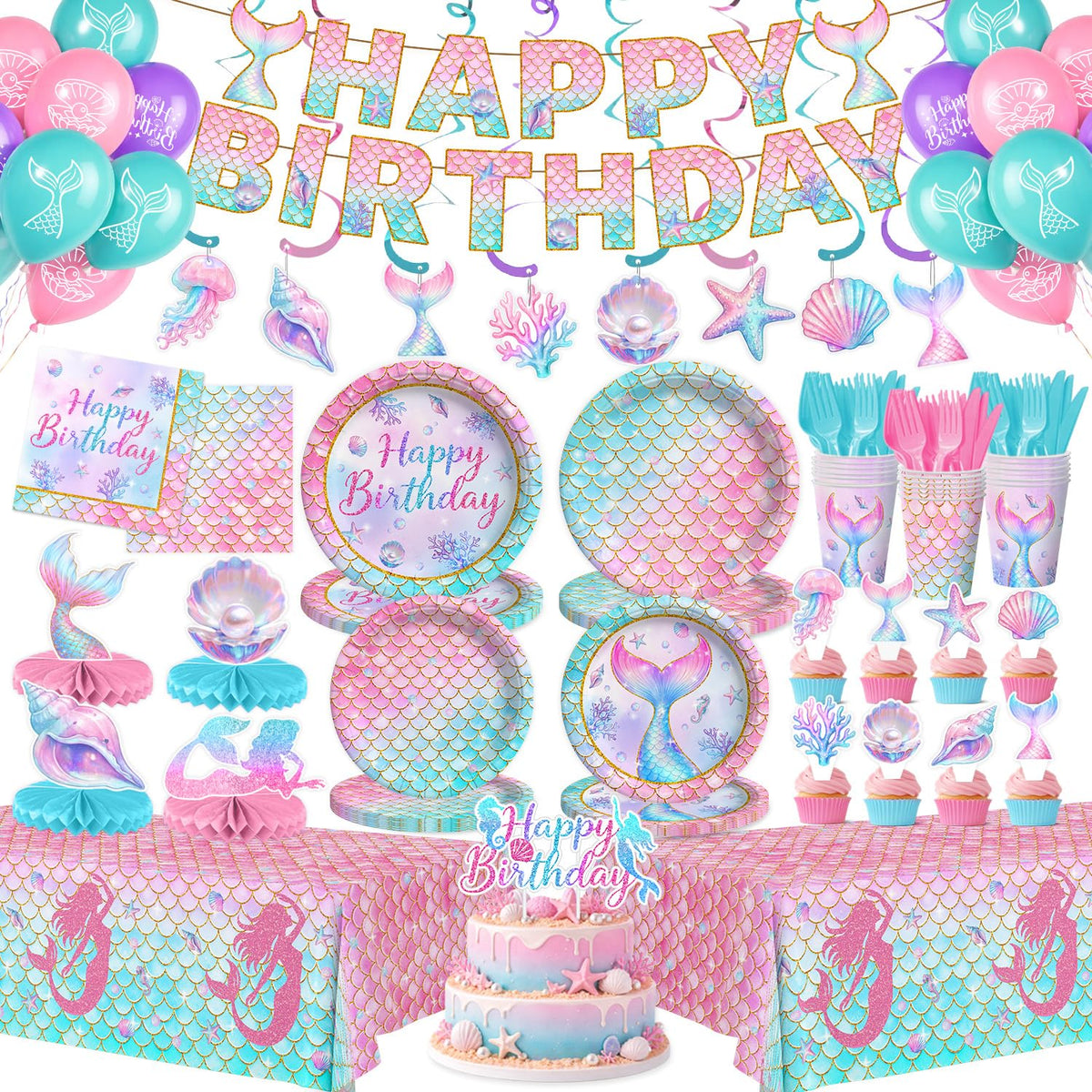 Kinovo mermaid birthday banner for ocean themed celebration and photo moments