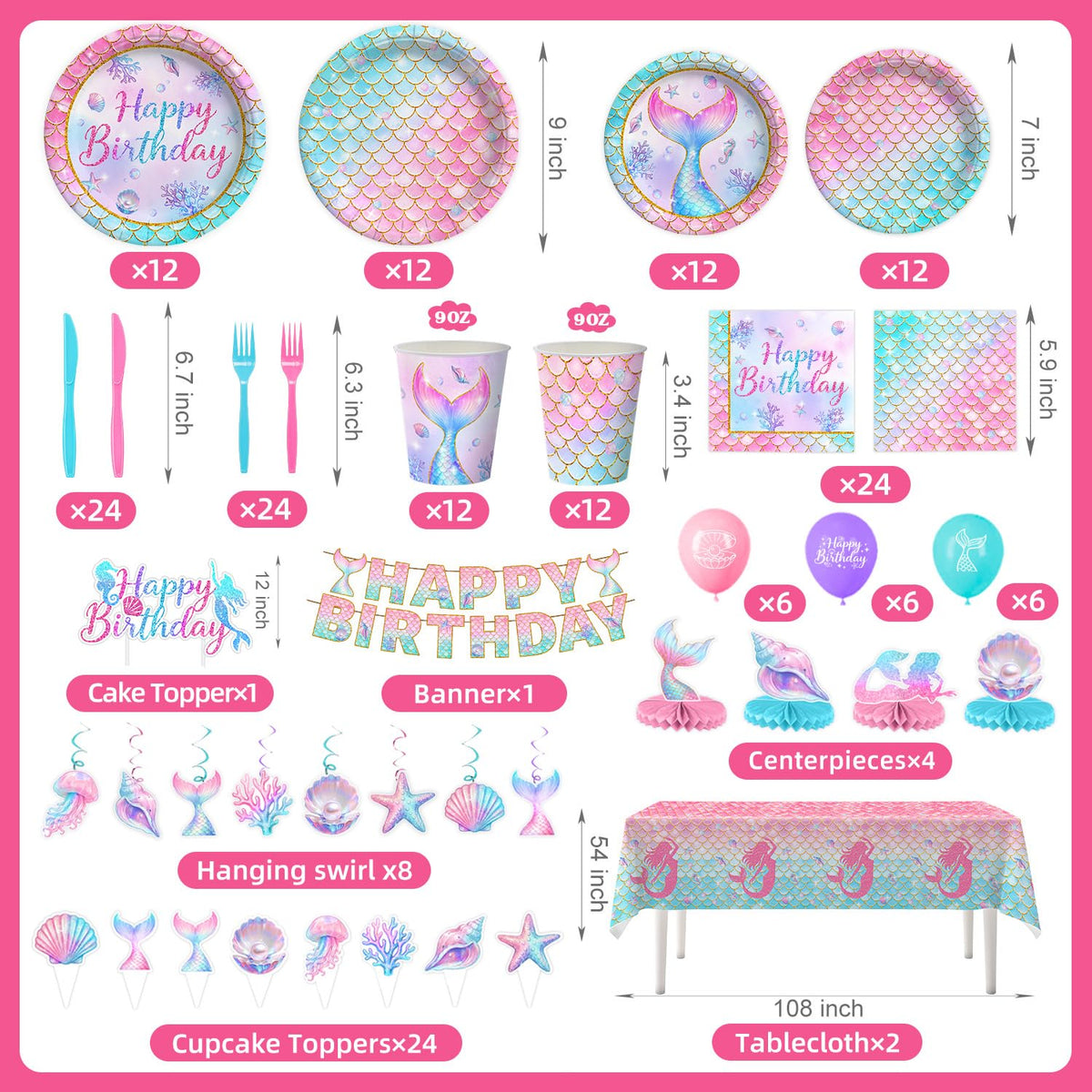 Kinovo mermaid plates 7inch showcase detailed art for kid friendly meals