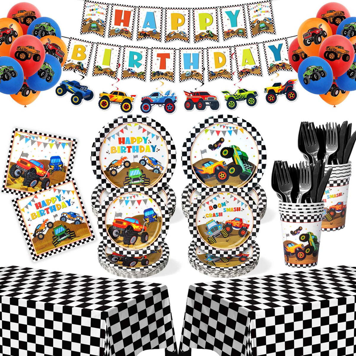 Kinovo Monster Truck plates 7in for kid-friendly meals and bold party style