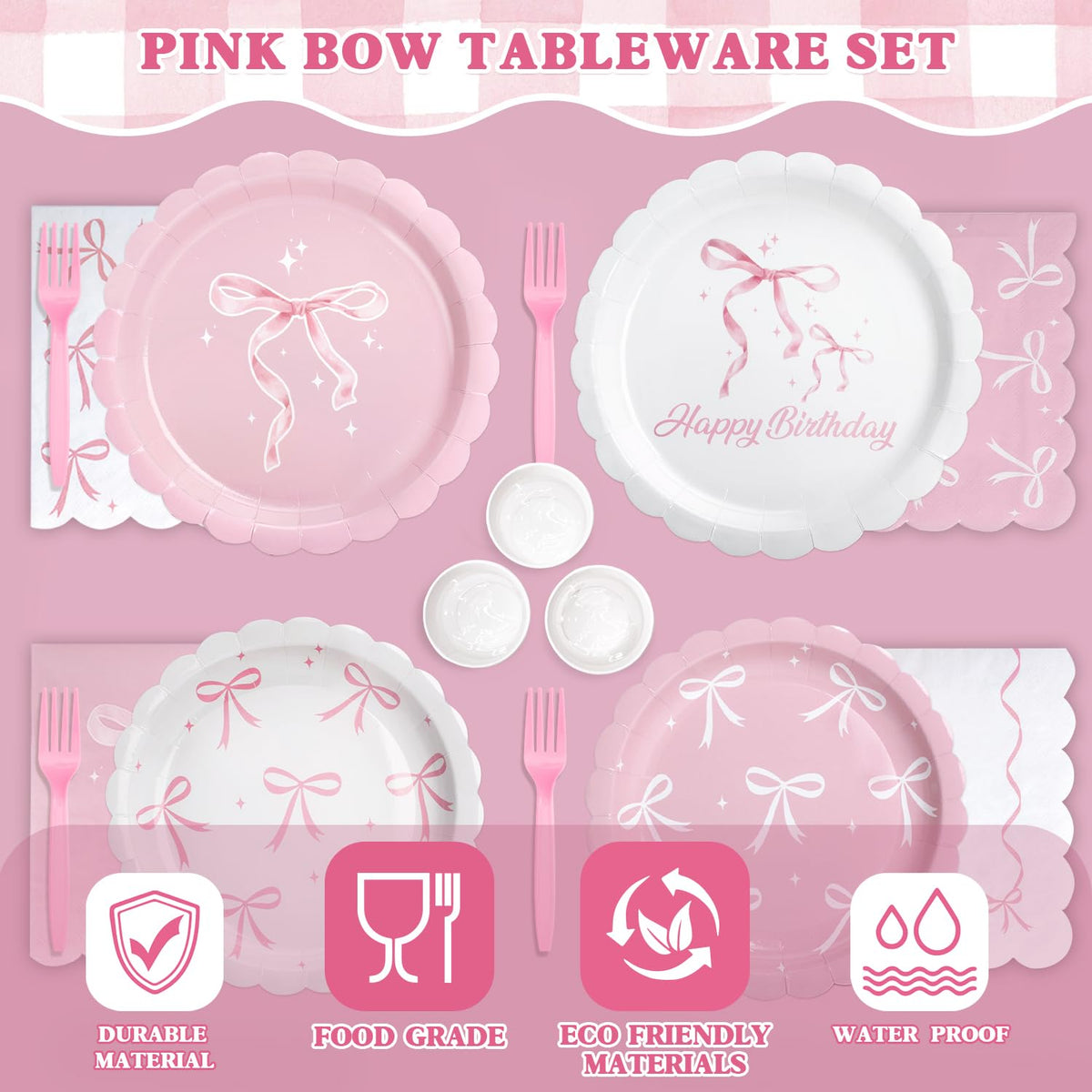 Kinovo pink bow napkins 5.9in soft, decorative, ideal for guest tables