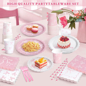 Kinovo pink bow napkins bring soft color and quick cleanup after toasts.