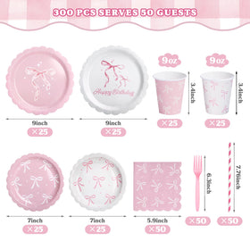 Kinovo pink bow plates 7in perfect for kid parties and desserts