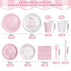 Kinovo pink bow plates 7-inch suit charming kid parties and simple serving.