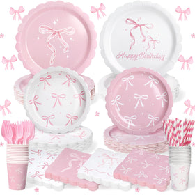 Kinovo pink bow plates 9-inch add festive flair to birthdays and parties.
