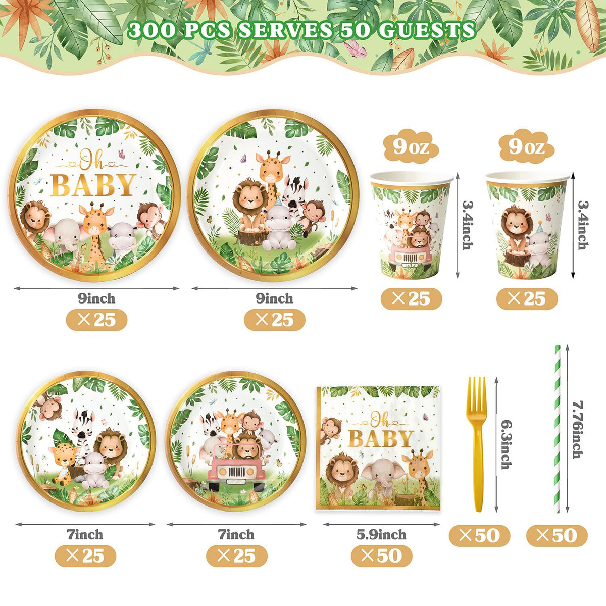 Kinovo safari baby shower 7-inch plates ideal for portioning and quick cleanup.