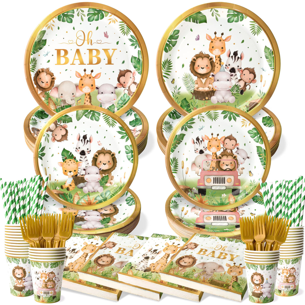 Kinovo safari baby shower 9-inch plates durable and ready for celebrations.