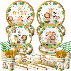 Kinovo safari baby shower 9-inch plates durable and ready for celebrations.
