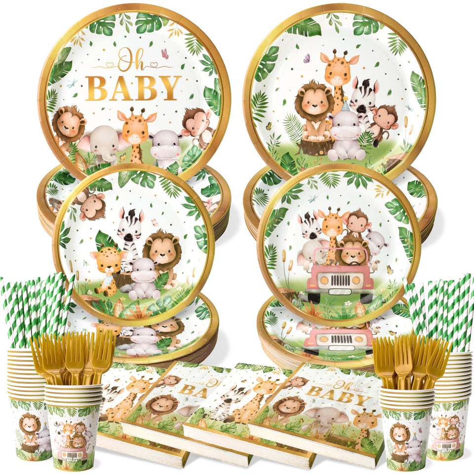 Kinovo safari baby shower 9-inch plates durable and ready for celebrations.