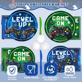 Kinovo video game dessert plates highlight themed treats.
