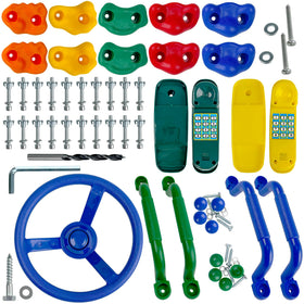 KINSPORY rock holds on colorful set for safe beginner climbing on a wooden wall