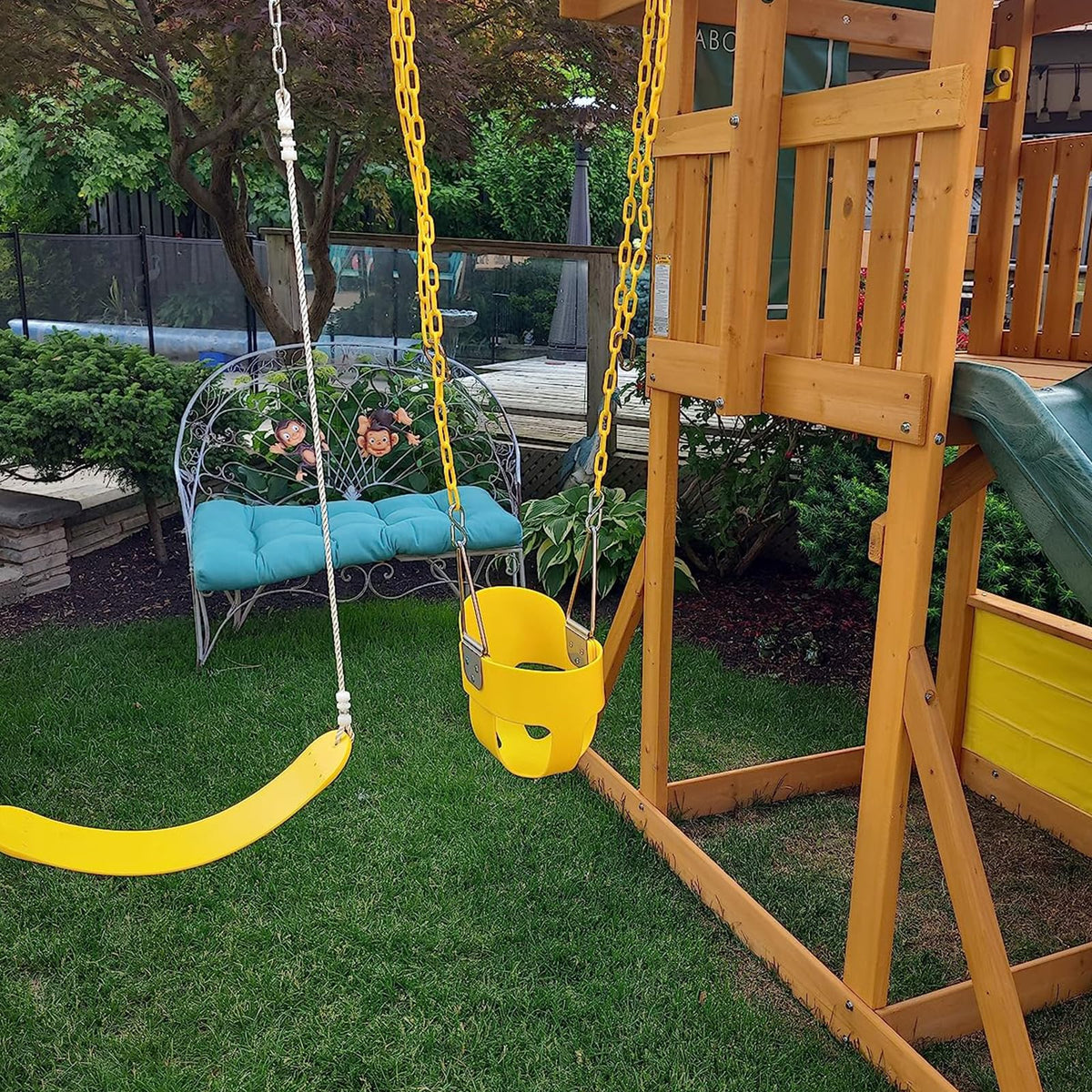 KINSPORY Toddler Swing high back provides security during play