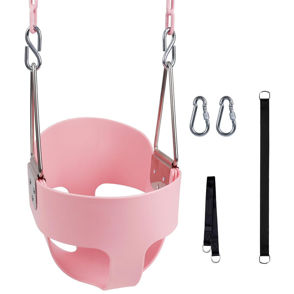 KINSPORY pink high-back toddler swing seat provides secure seating for gentle swinging.
