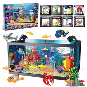 Kiothdre 8-in-1 fish tank set with LED ocean scene for desk decor and play