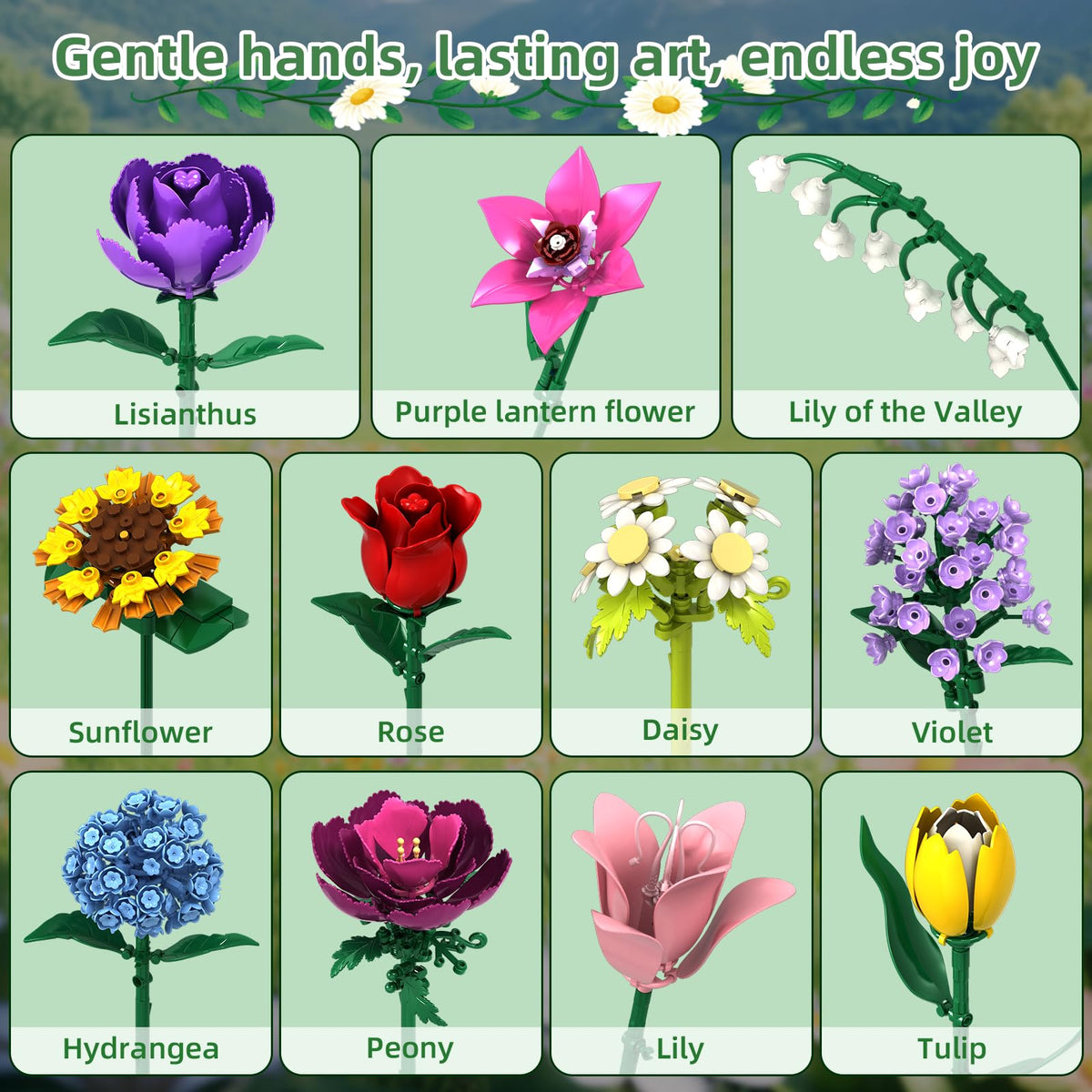 Kiothdre detailed ABS building blocks ensure safe, durable floral craft