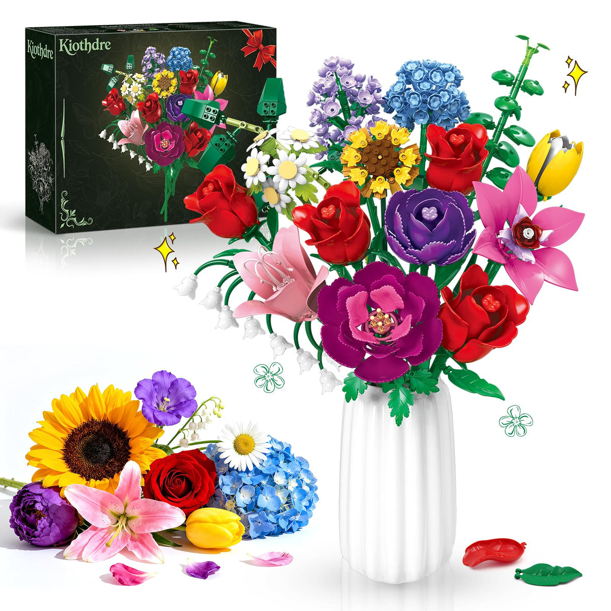Kiothdre flower bouquet set assembly with 13 stems for living room decor
