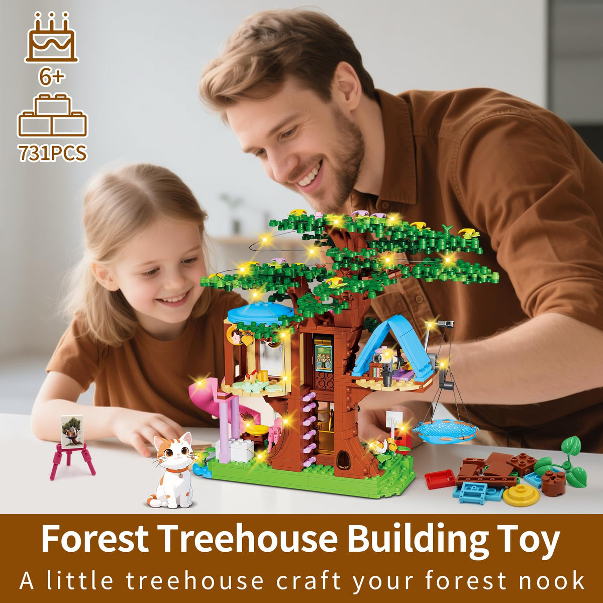 Kiothdre treehouse cat figure adds lively character to play.