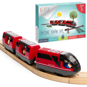 KipiPol battery-operated locomotive on wooden tracks for interactive play