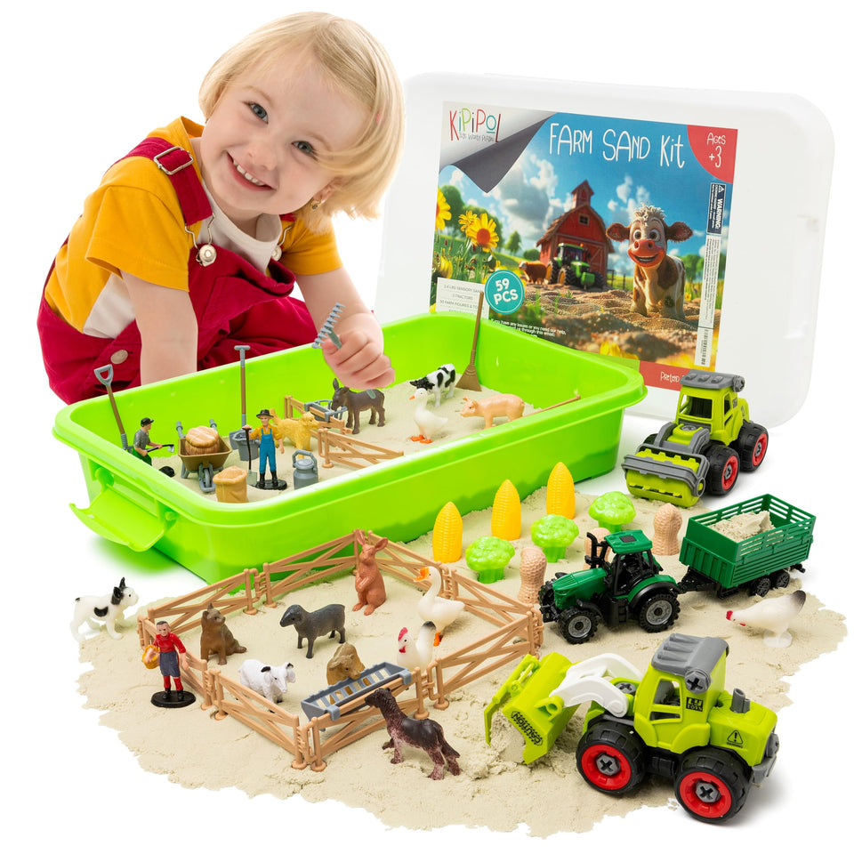 Kipipol farm sensory bin with lid for tidy, immersive pretend play.