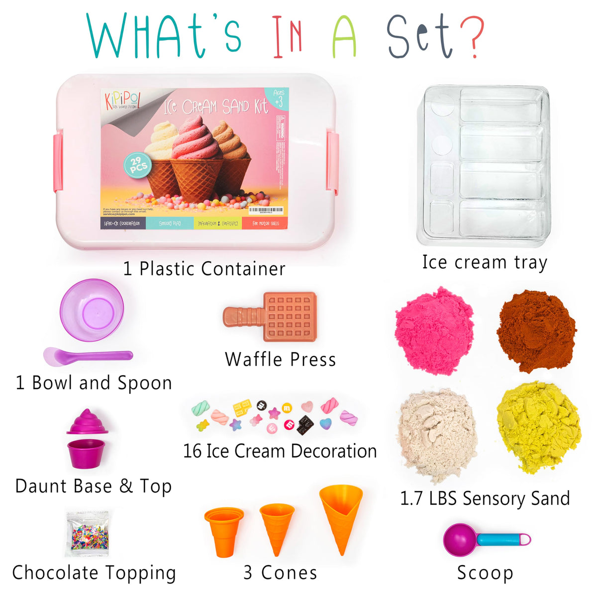 Kipipol Sensory Bin ice cream scoop close-up promotes fine motor practice.