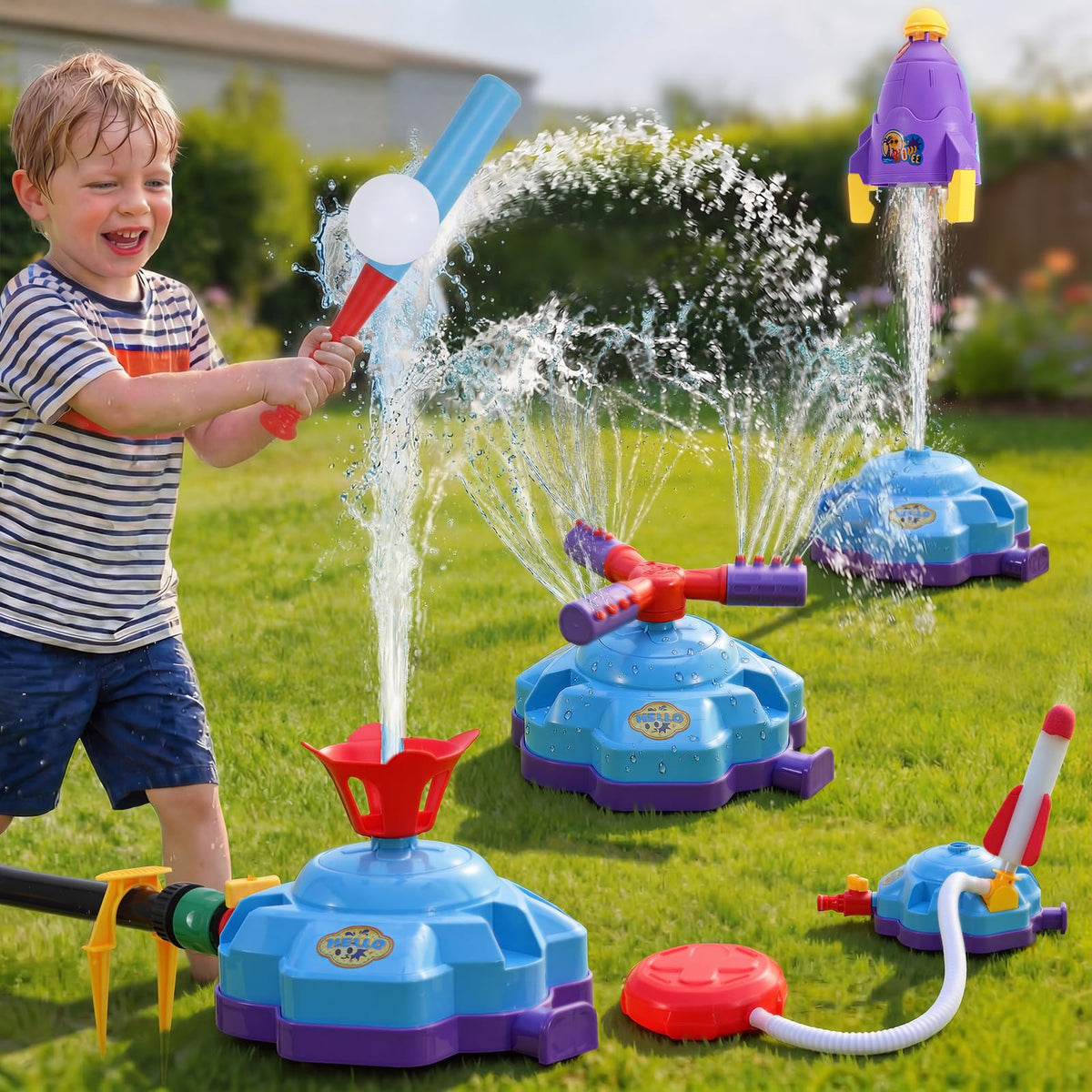 KIPLATOY 4-in-1 water sprinkler baseball set ready for backyard summer play.
