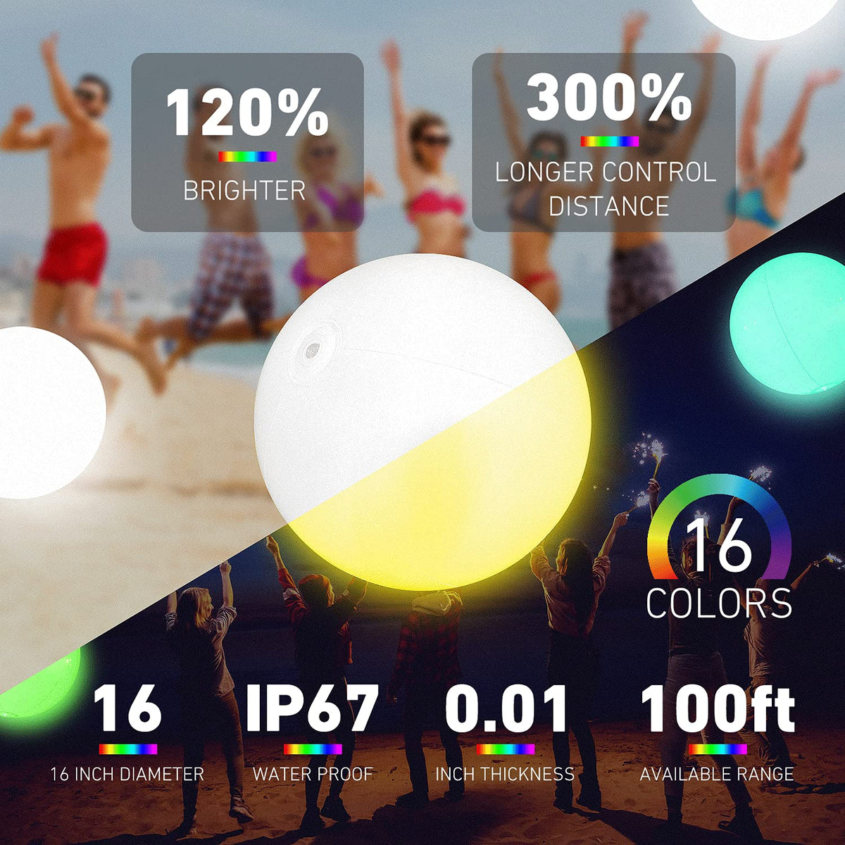 KIRALUMI LED Beach Ball with 16 colors for festive beach parties.